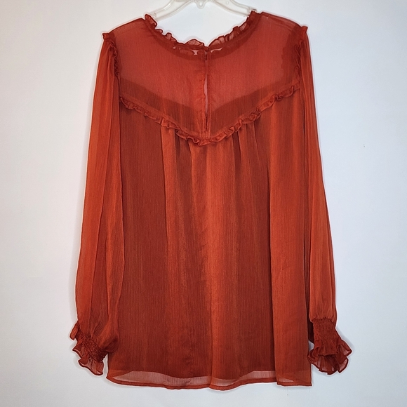 Torrid Burnt Orange Sheer Ruffle Blouse 3X - Picture 4 of 7